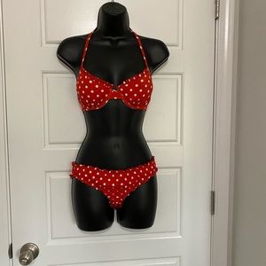 Shade & shore red polka dot pink bikini